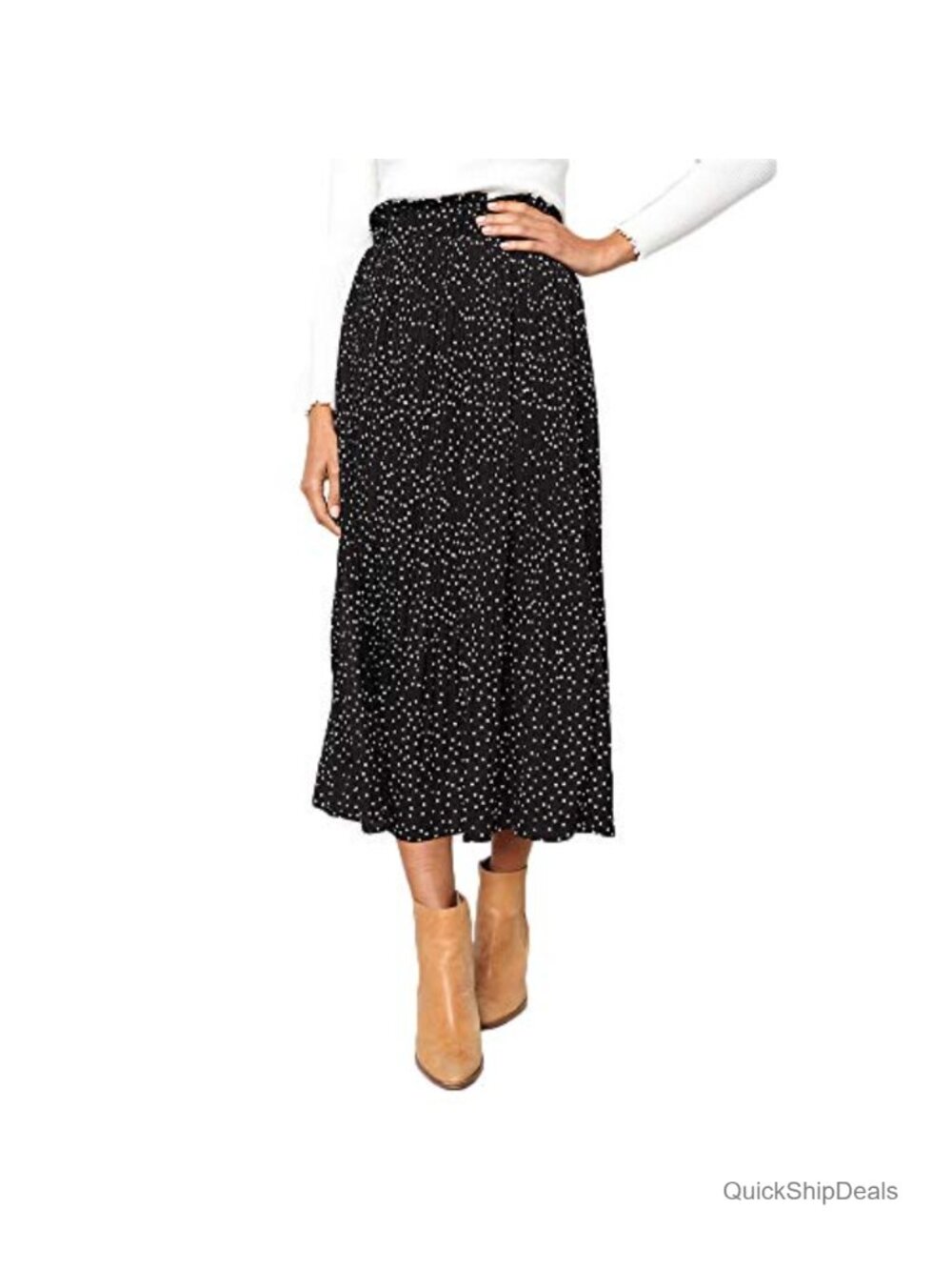 High Waist Polka Dot Pleated Maxi Skirt Boho A-Line with Pockets